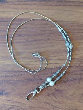 Silver-Tone Beaded Lanyard with Faux Pearls